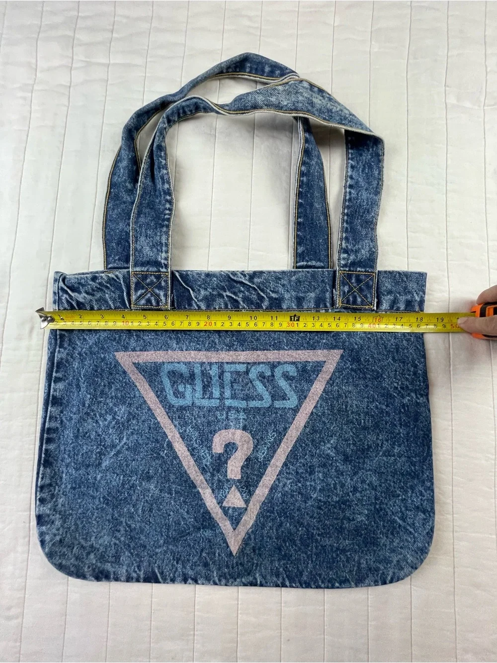 VTG 90s GUESS acid washed Denim Tote Bag in Washed Blue with Logo
